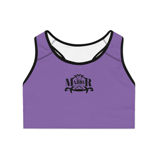 MAJBWR - Purple Athletic Sports Bra — ‘Majbwr’ Script Logo Performance Crop Top