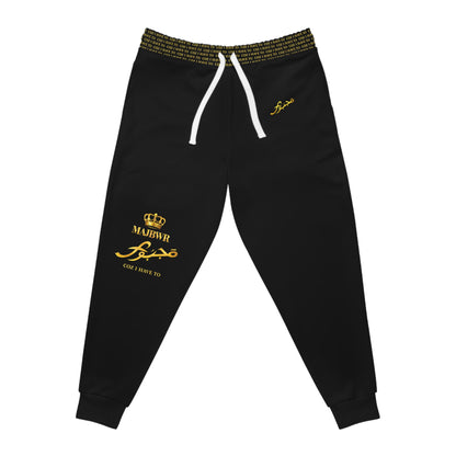 MAJBWR - Royal Script Athletic Joggers — Black & Gold All-Over Print