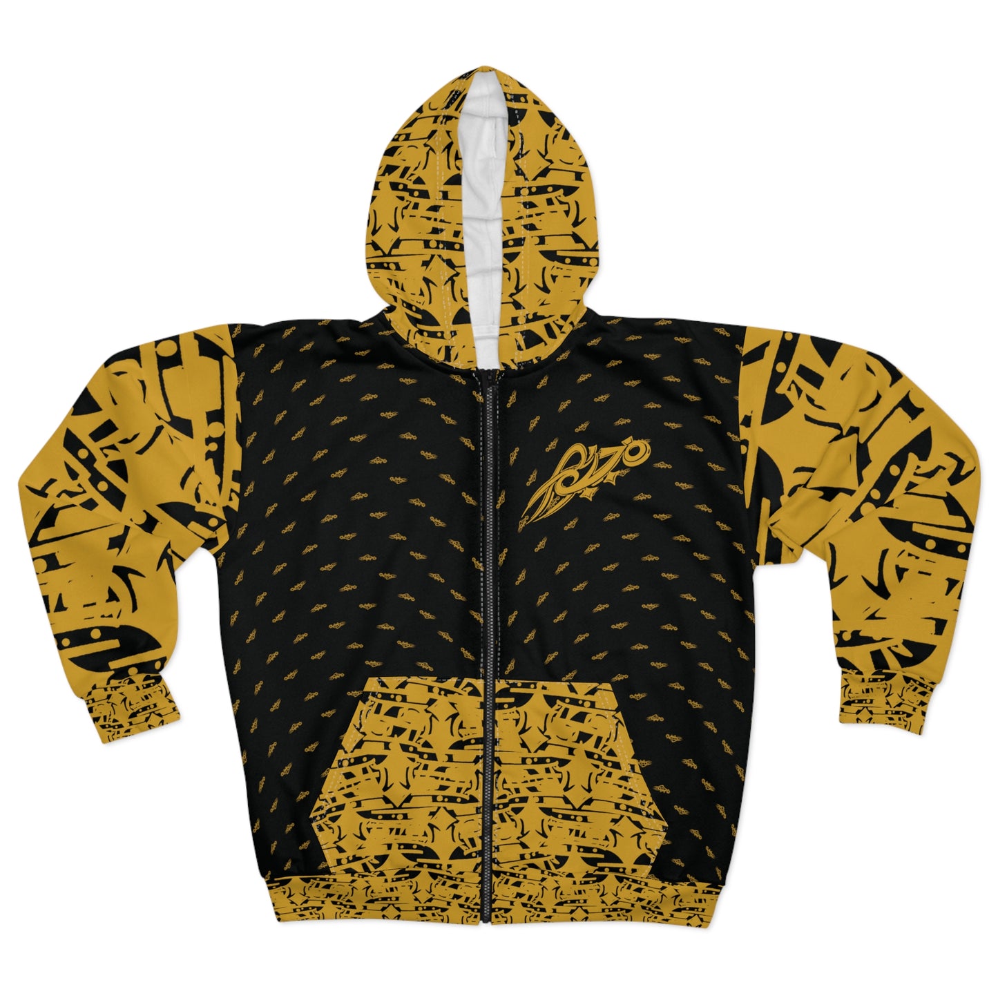 MAJBWR - Street King Black & Gold Zip Hoodie — AOP Whos Watching