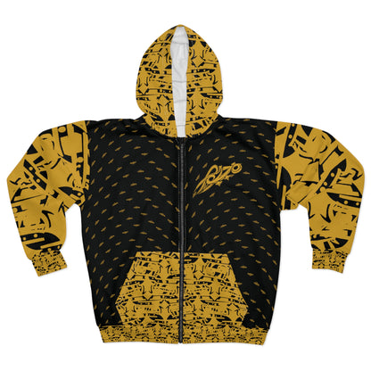 MAJBWR - Street King Black & Gold Zip Hoodie — AOP Whos Watching