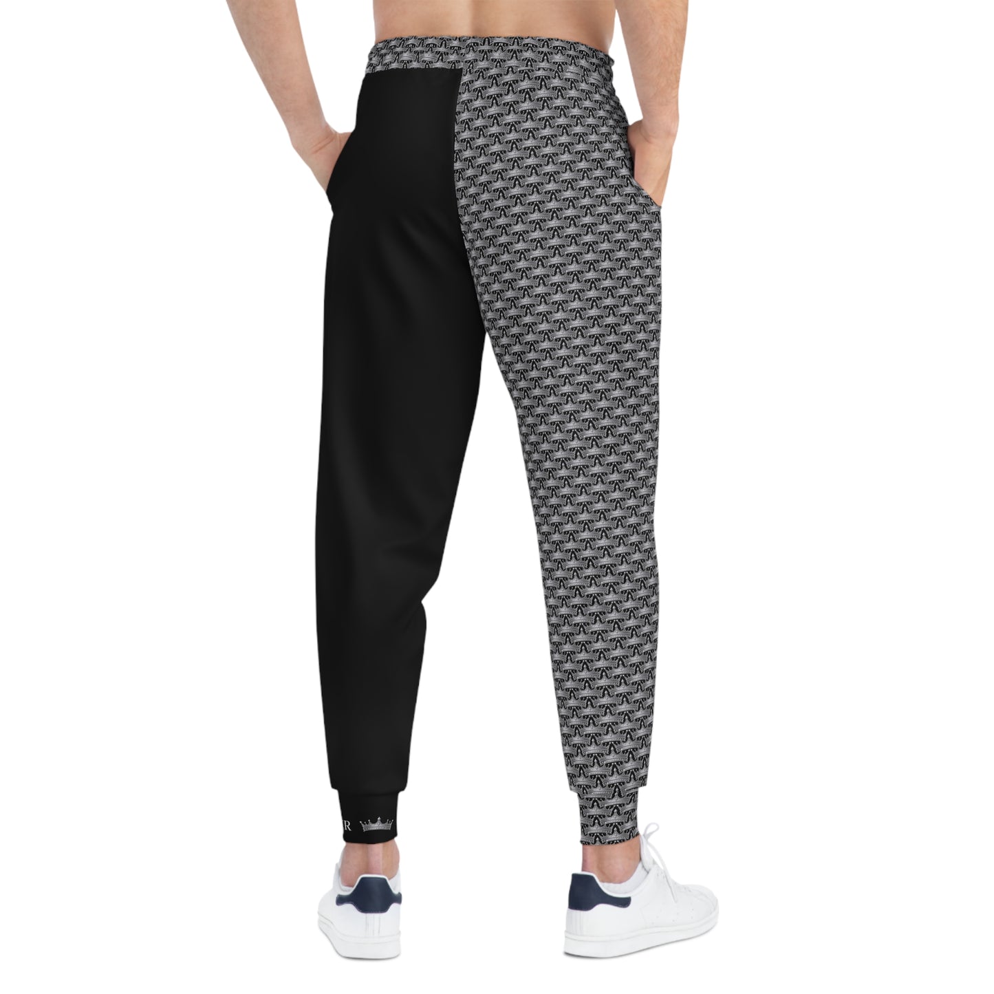 MAJBWR- Black Athletic Joggers —  Ghost White Crown 2 Face