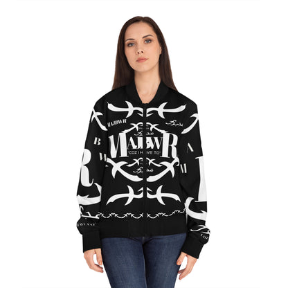 MAJBWR - Black & White Logo Bomber Jacket — Graphic Patterned Women's Bomber