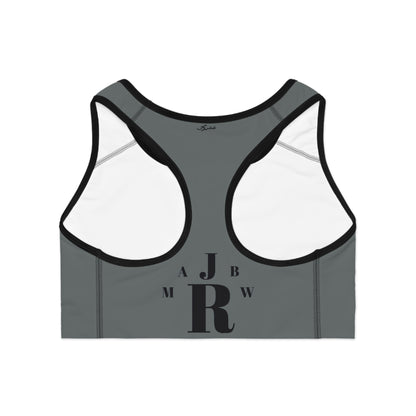 MAJBWR - Dark Grey Athletic Sports Bra — ‘Majbwr’ Script Logo Performance Crop Top