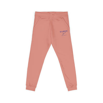 MAJBWR - Embroidered Coral Fleece Sweatpants — Relaxed Joggers with Small Script Accent