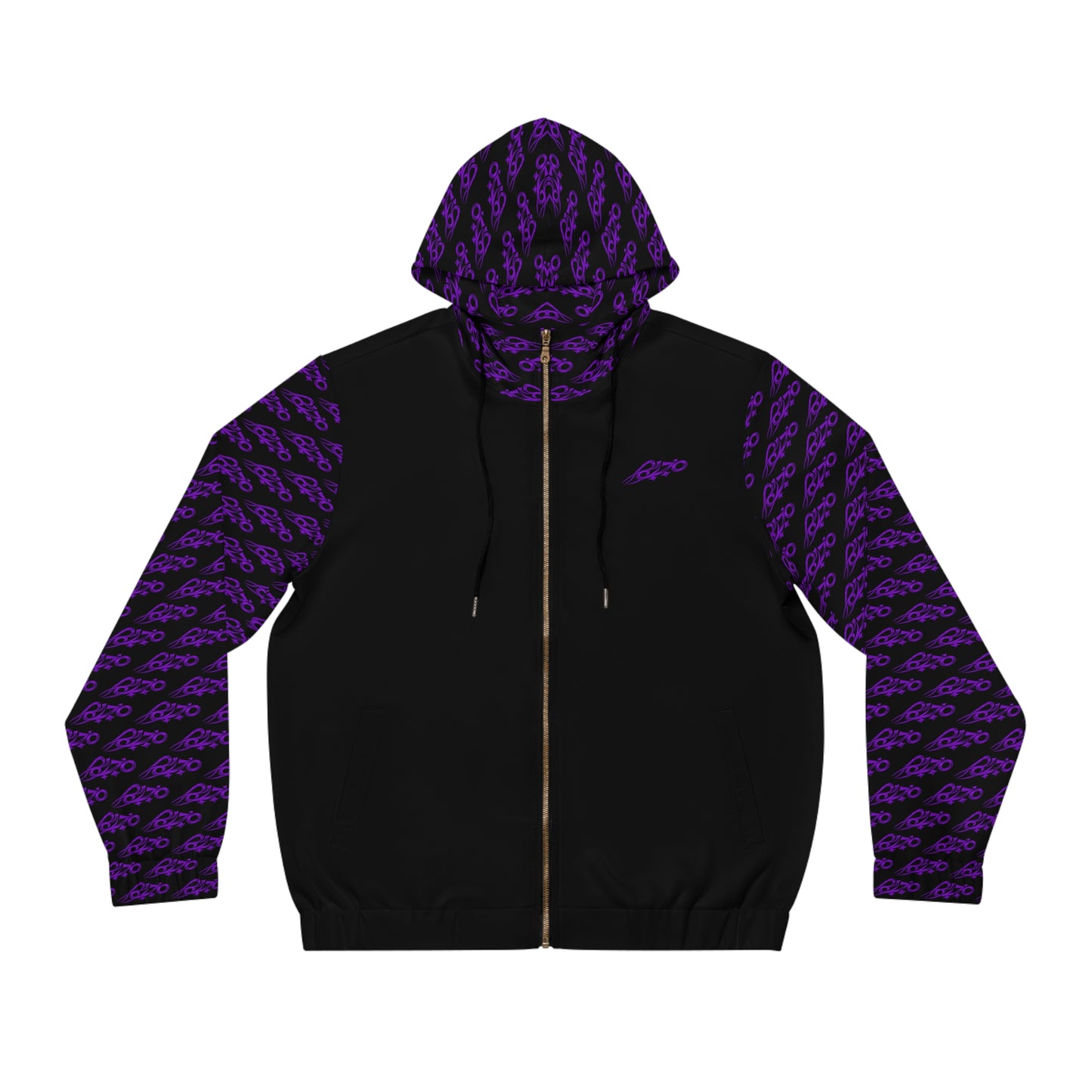 Men's Purple Crowned 2170 Full-Zip Hoodie — Graphic Zip-Up with All-Over Sleeve & Hood Pattern