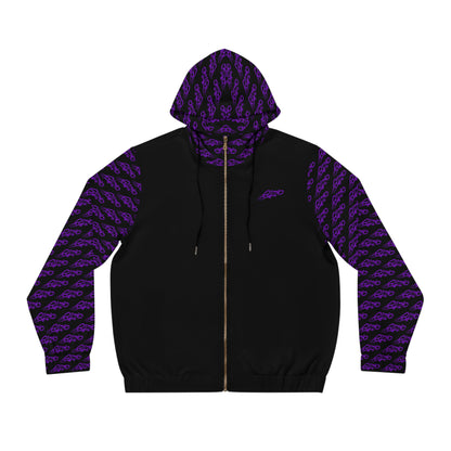Men's Purple Crowned 2170 Full-Zip Hoodie — Graphic Zip-Up with All-Over Sleeve & Hood Pattern