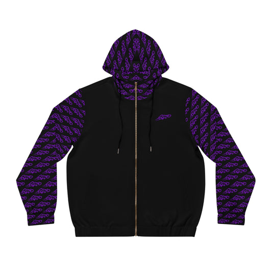 Men's Purple Crowned 2170 Full-Zip Hoodie — Graphic Zip-Up with All-Over Sleeve & Hood Pattern