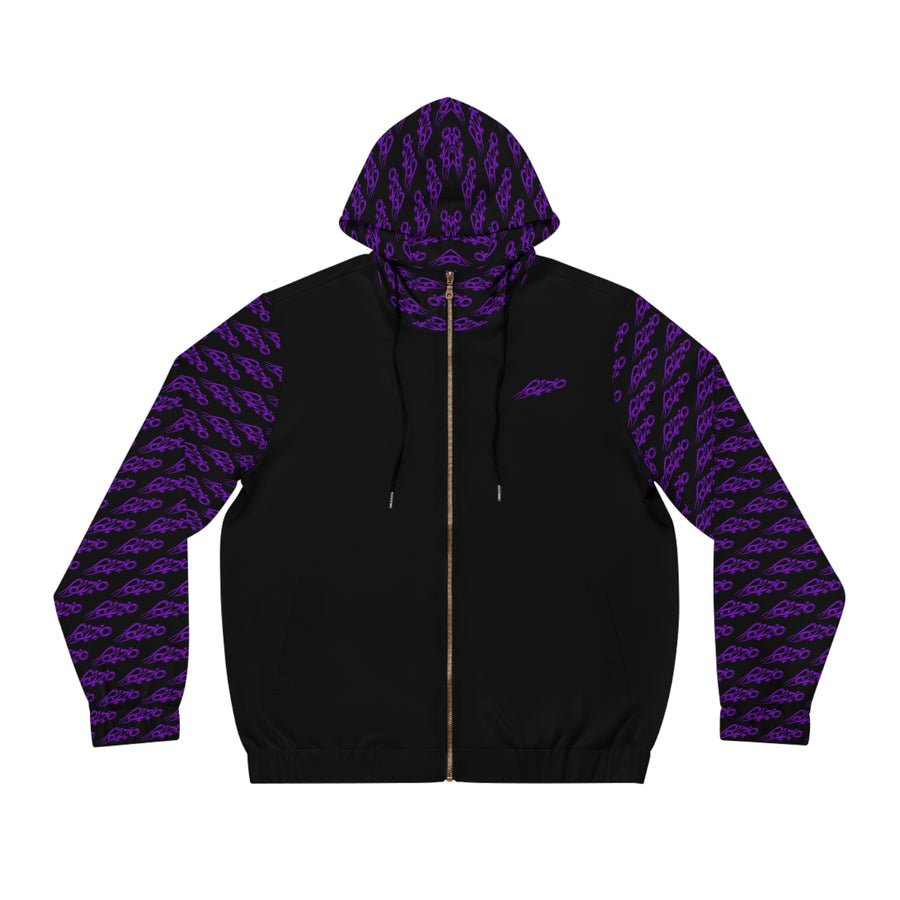 Men's Purple Crowned 2170 Full-Zip Hoodie — Graphic Zip-Up with All-Over Sleeve & Hood Pattern