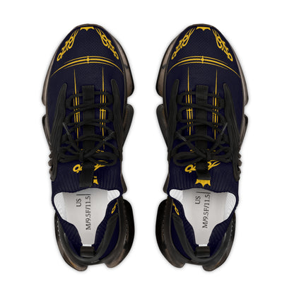 MAJBWR - Men's Mesh Sneakers — Deep Dark Blue & Gold Athletic