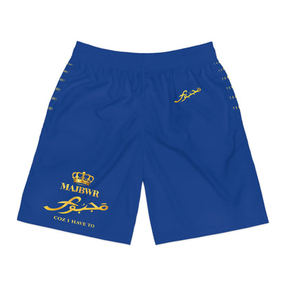 Men's Dark Blue & Gold Jogger Shorts — "Coz I Have To" Athletic Pattern