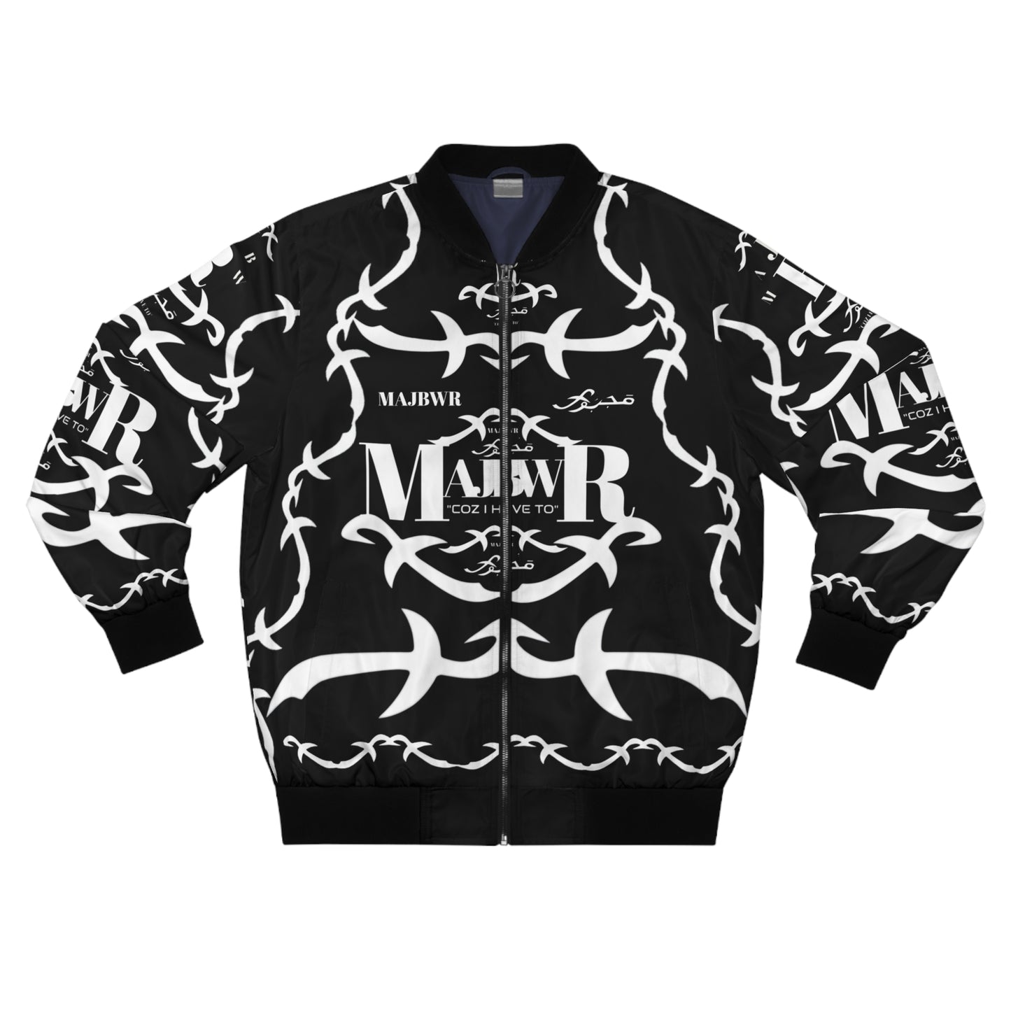 MAJBWR - Men's Black Barbed Wire Bomber Jacket – 'MALWR' Graphic Streetwear