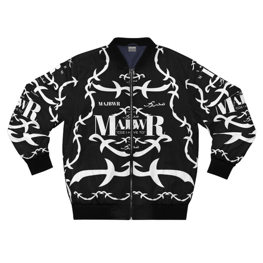 MAJBWR - Men's Black Barbed Wire Bomber Jacket – 'MALWR' Graphic Streetwear