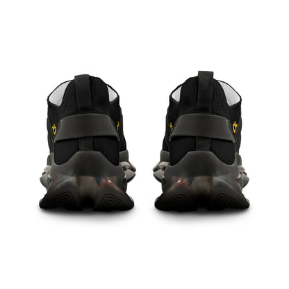MAJBWR - Men's Mesh Sneakers — Black & Gold Athletic Casual Shoes with Graphic Script