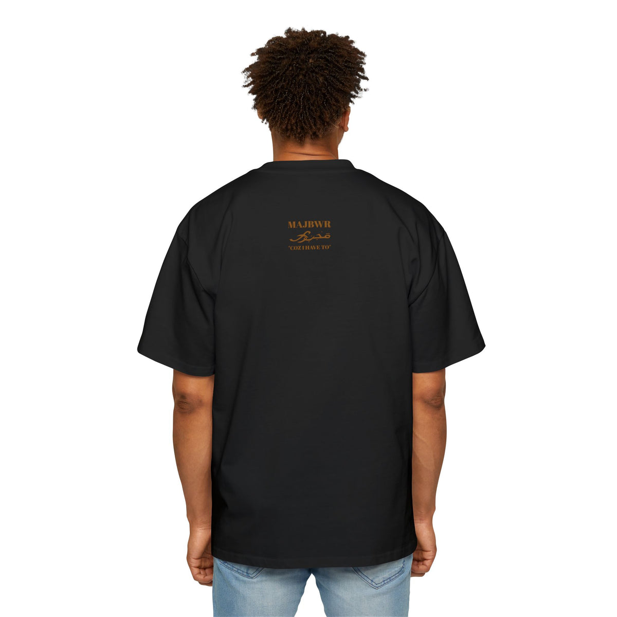 MAJBWR - Oversized Gold Arabic Script Black T‑Shirt for Men