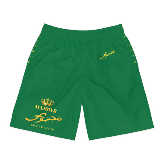 Men's Jogger Shorts — "Coz I Have To" Green & Gold Patterned Athletic
