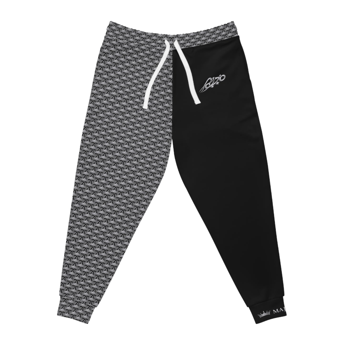 MAJBWR- Black Athletic Joggers —  Ghost White Crown 2 Face