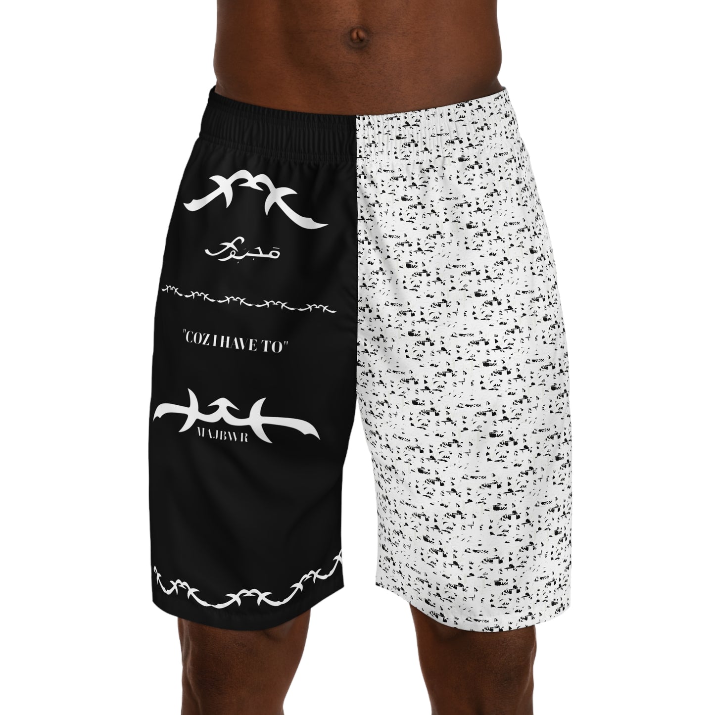 MAJBWR - Men's Black Tribal Graphic Jogger Shorts — 'Coz I Have To' Casual Streetwear