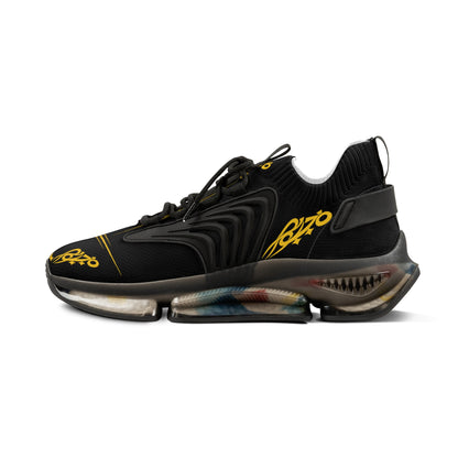 MAJBWR - Men's Mesh Sneakers — Black & Gold Athletic Casual Shoes with Graphic Script
