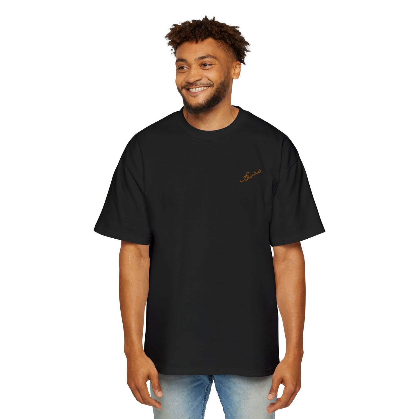 MAJBWR - Oversized Gold Arabic Script Black T‑Shirt for Men