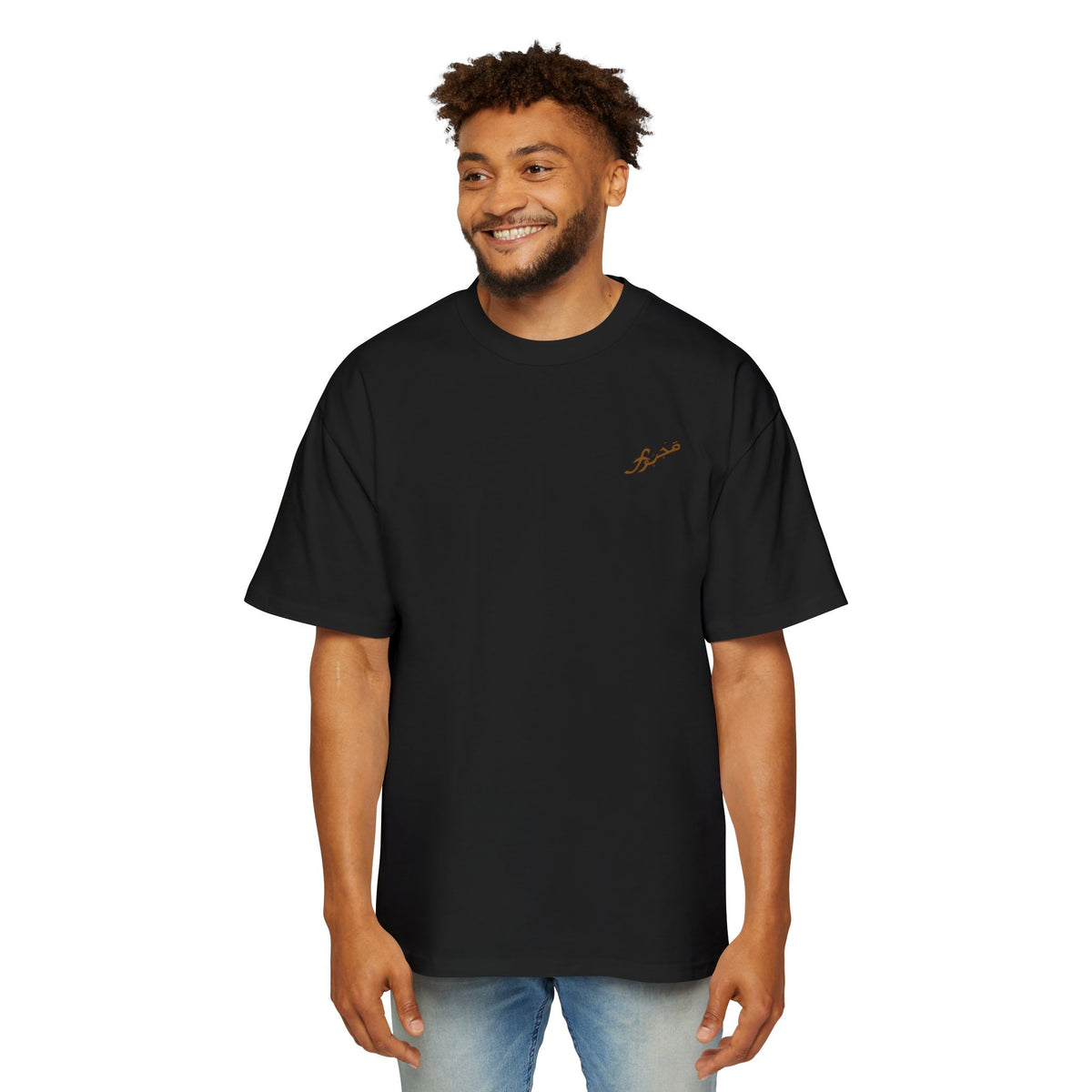 MAJBWR - Oversized Gold Arabic Script Black T‑Shirt for Men
