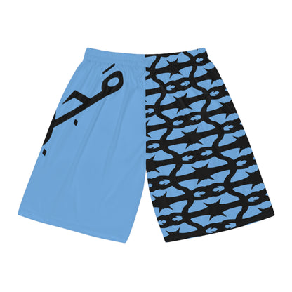 MAJBWR - Basketball Shorts — Split Blue Arabic Script All-Over Print