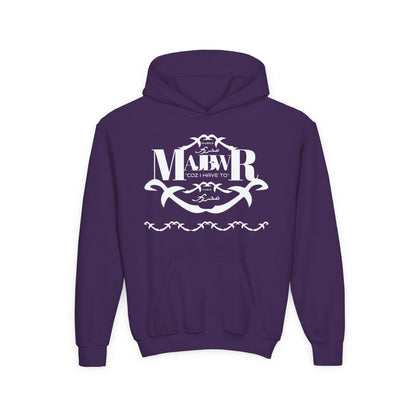 MAJBWR - Youth Hoodie — Monogram R Crest Design (Personalized Initial R, Decorative Scroll)