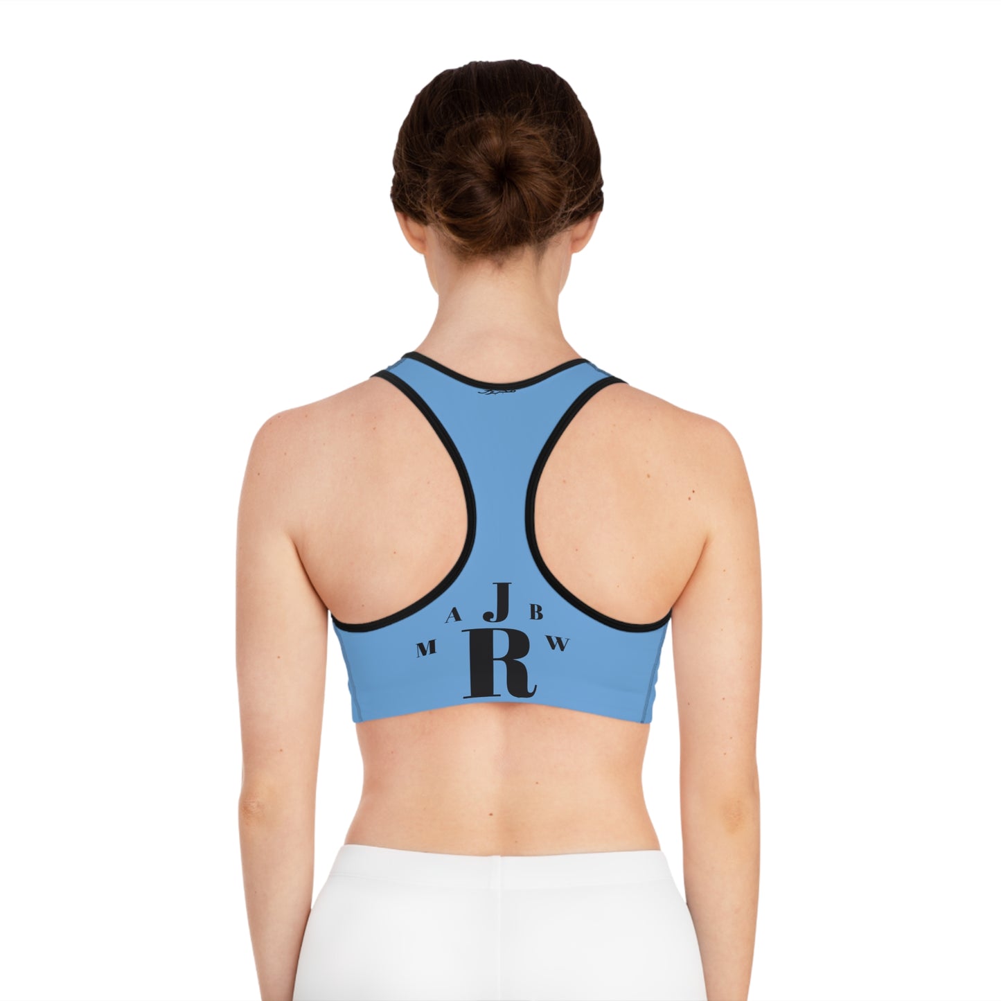 MAJBWR - Baby Blue Athletic Sports Bra — ‘Majbwr’ Script Logo Performance Crop Top