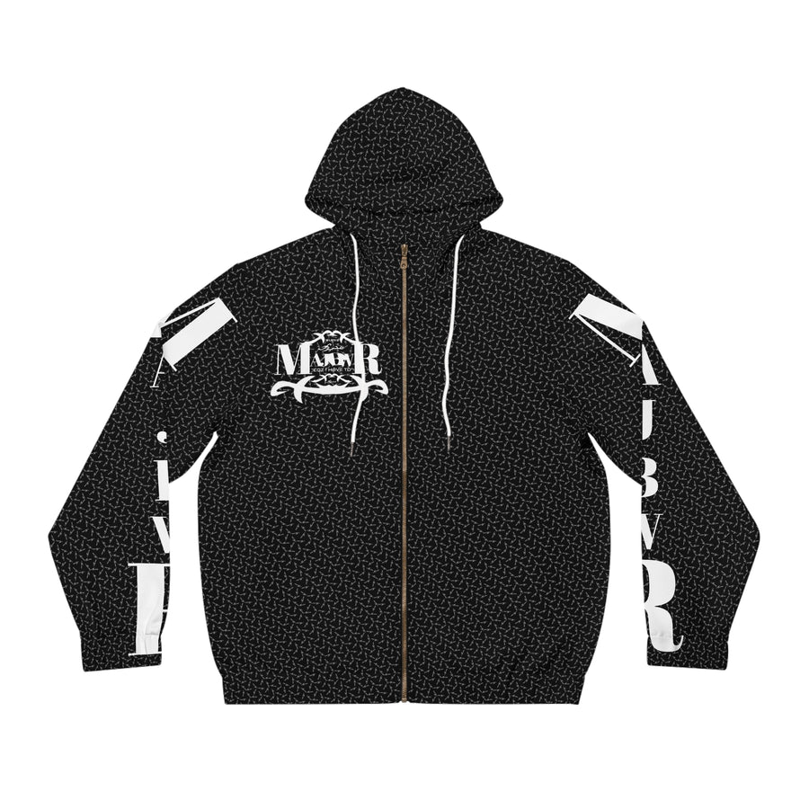 MAJBWR - Black Arabic Script Full-Zip Hoodie