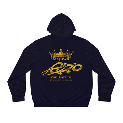 MAJBWR - Men's Full-Zip Hoodie — Deep Dark Blue Gold "MAJBWR " Crown Zip-Up Diamond Edition