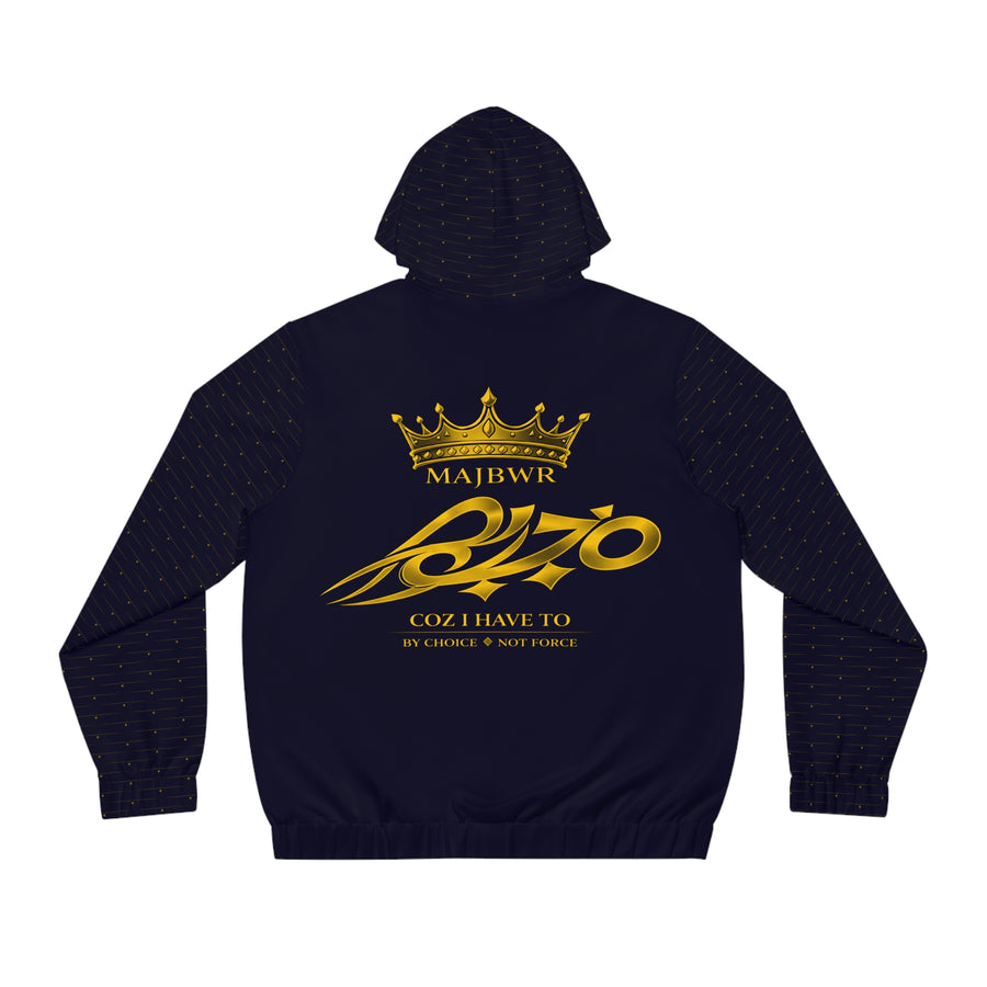 MAJBWR - Men's Full-Zip Hoodie — Deep Dark Blue Gold "MAJBWR " Crown Zip-Up Diamond Edition