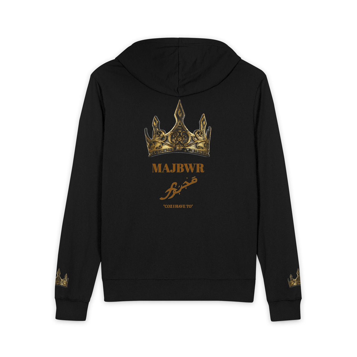 MAJBWR - Crown Majesty Full-Zip Hoodie — Gold Crown Graphic Zip-Up