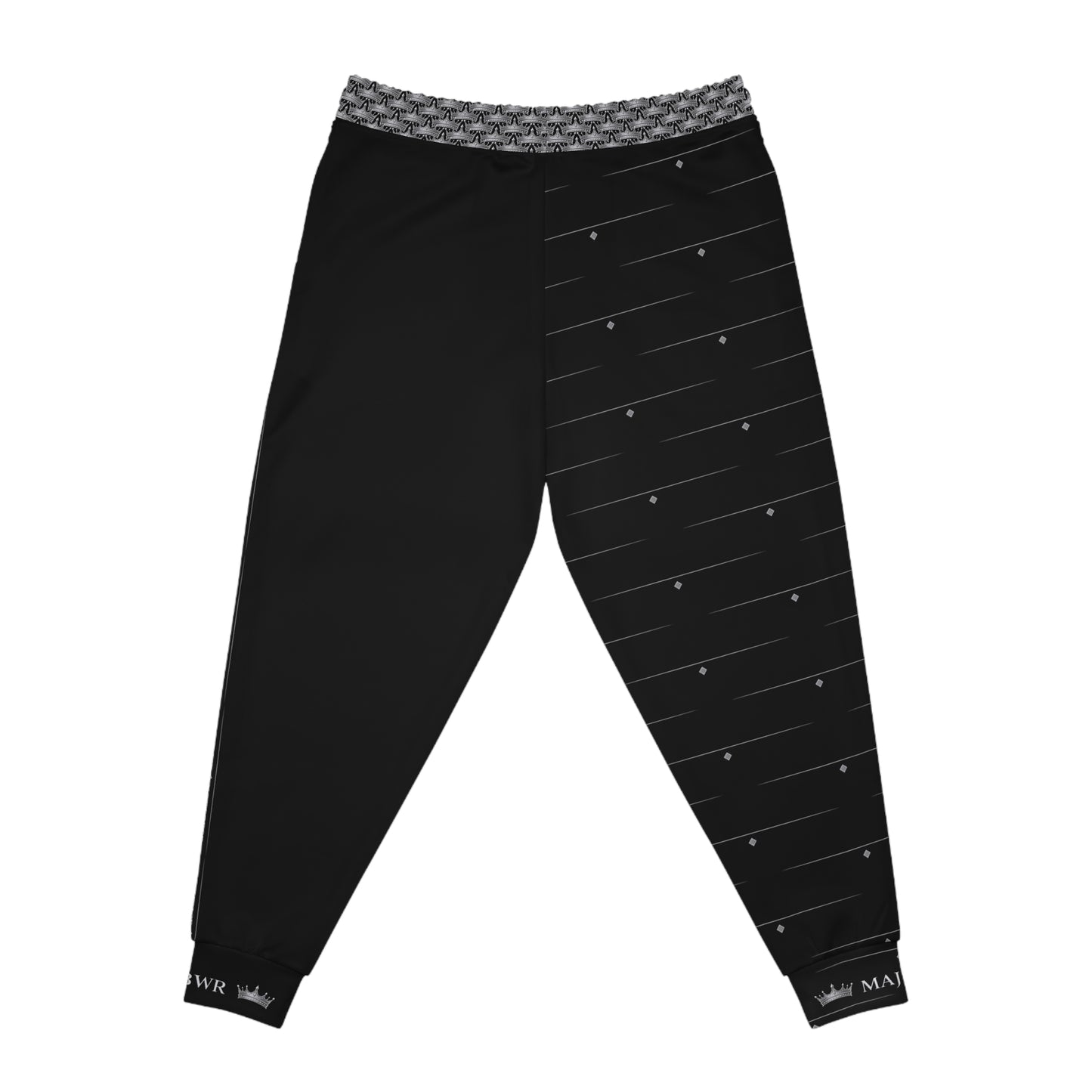 MAJBWR - Black Athletic Joggers — Ghost White Logo Diamond Crown  Performance Sweatpants