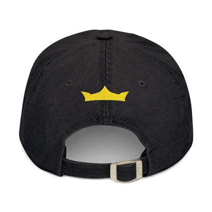MAJBWR - Embroidered Crown & Sword Arabic Script Denim Hat — Gold Calligraphy Cap LTD