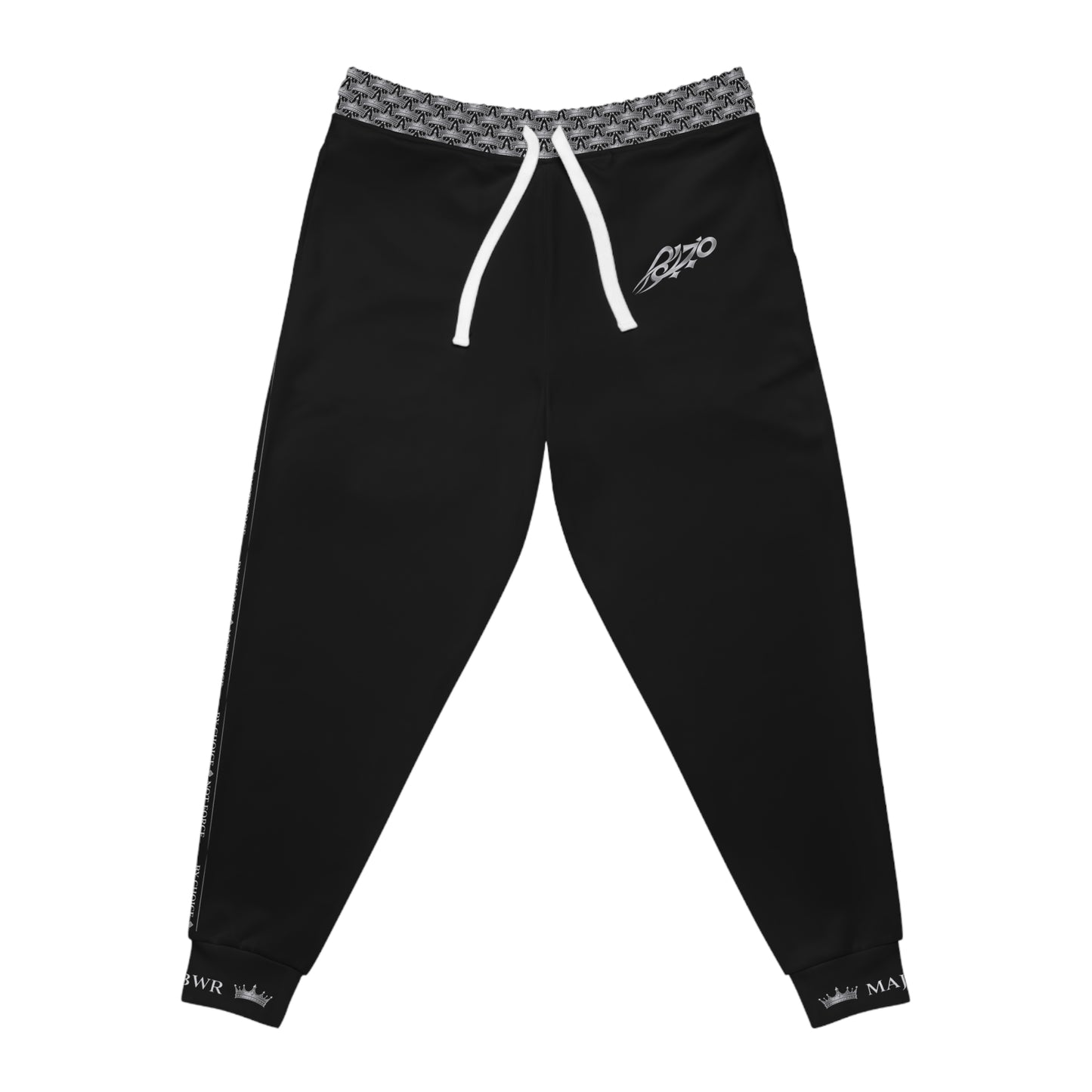 MAJBWR - Black Athletic Joggers — Ghost White Logo  Performance Sweatpants