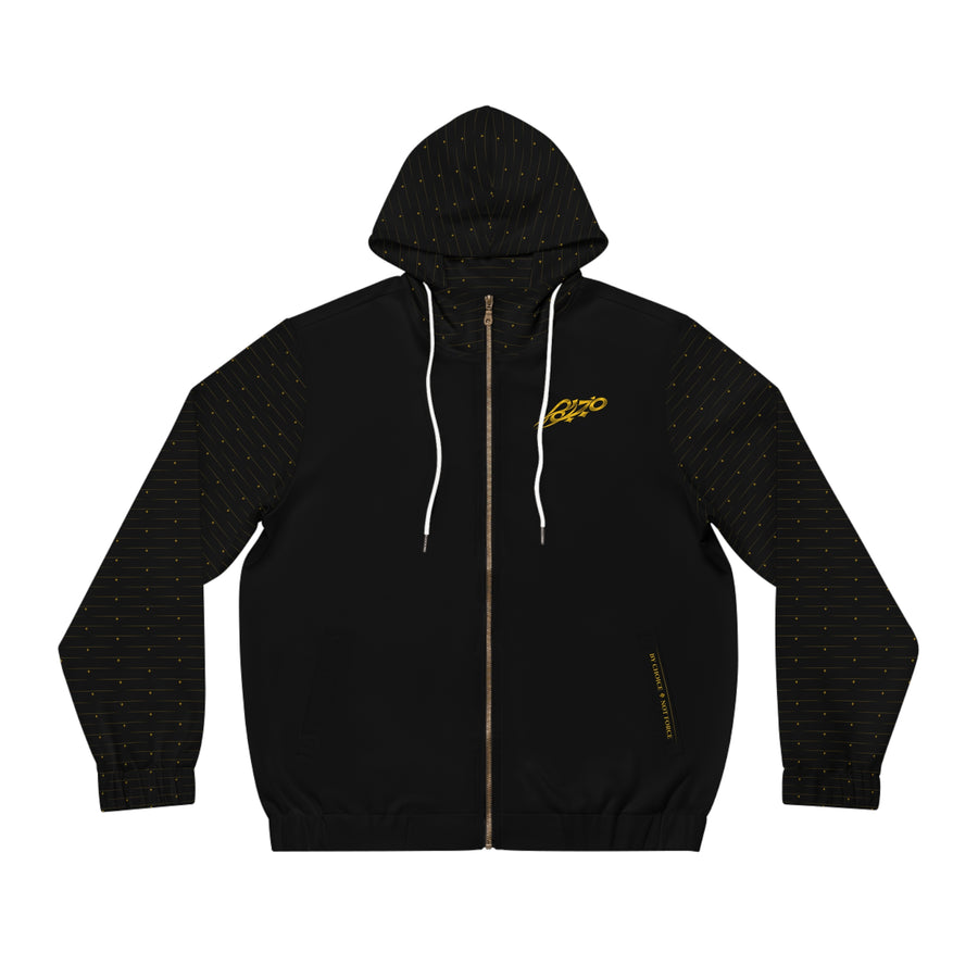 MAJBWR - Black Designer Gold Diamond Crown Full-Zip Hoodie