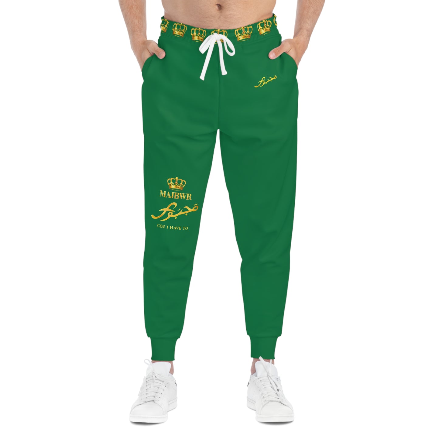Royal Script Athletic Joggers — Green & Gold AOP