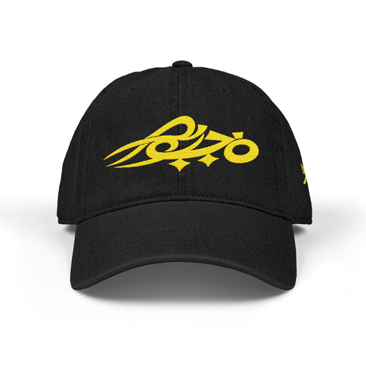 MAJBWR - Embroidered Crown & Sword Arabic Script Denim Hat — Gold Calligraphy Cap LTD
