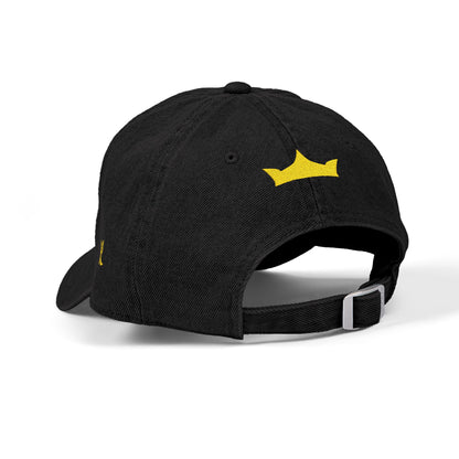 MAJBWR - Embroidered Crown & Sword Arabic Script Denim Hat — Gold Calligraphy Cap LTD