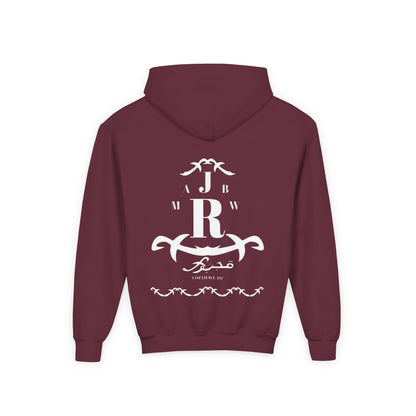 MAJBWR - Youth Hoodie — Monogram R Crest Design (Personalized Initial R, Decorative Scroll)
