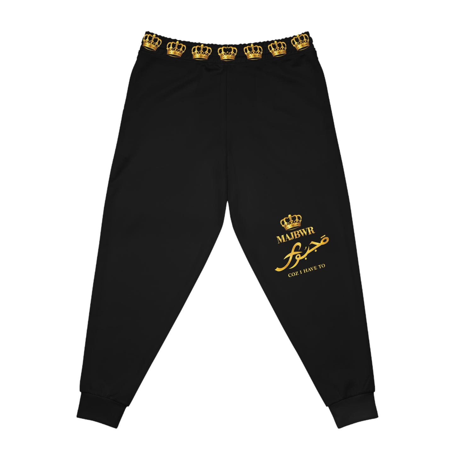 MAJBWR - Royal Script Athletic Joggers — Black & Gold All-Over Print
