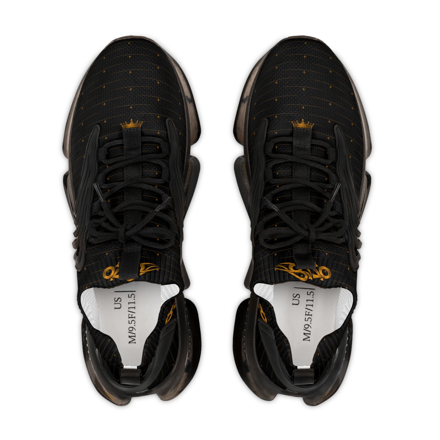 MAJBWR - Men's Crown Black & Gold Mesh Sneakers — Diamond Edition