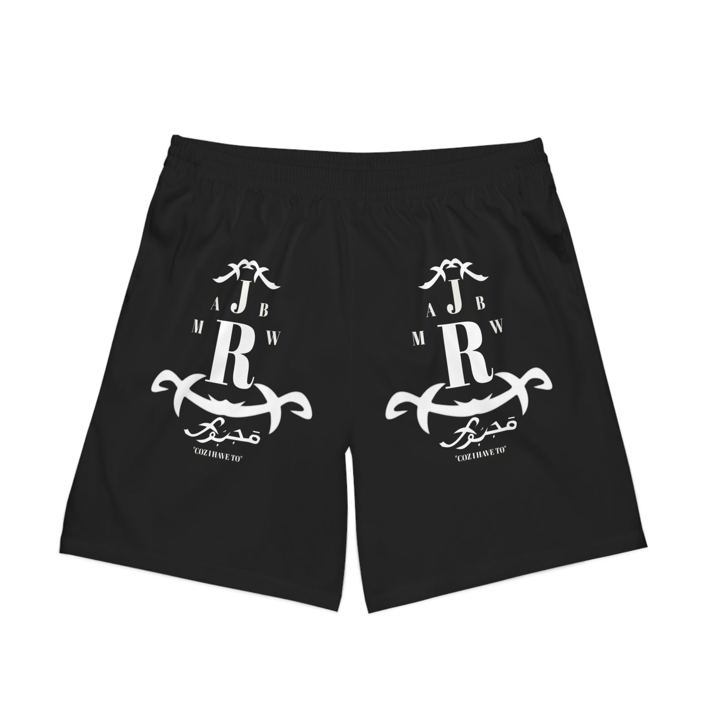 MAJBWR - Men's Black Anchor Crest Beach Shorts — Nautical Half-Pattern Swim Trunks