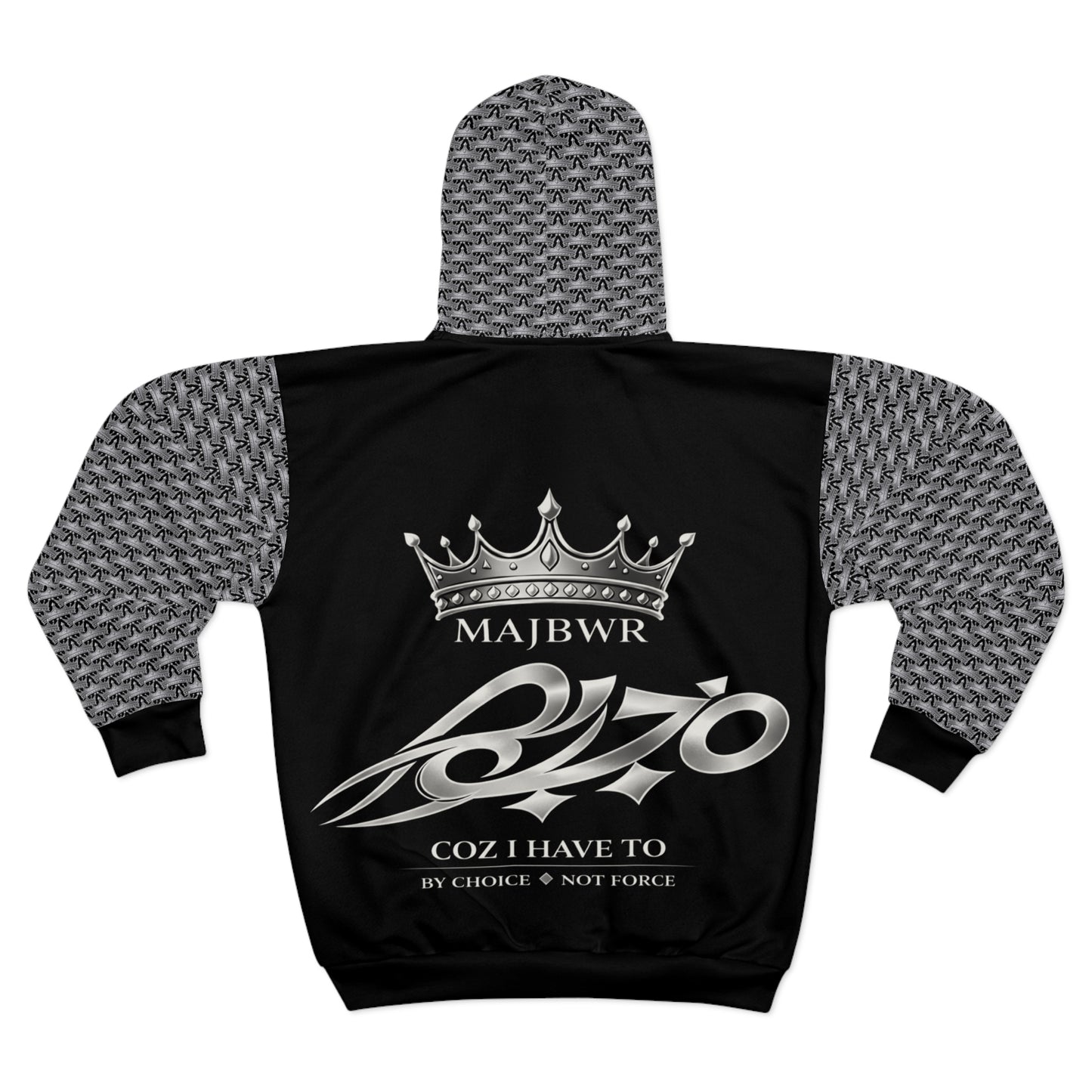 MAJBWR - Zip Hoodie —  Crown Logo Black & Grey Graphic Zip-Up