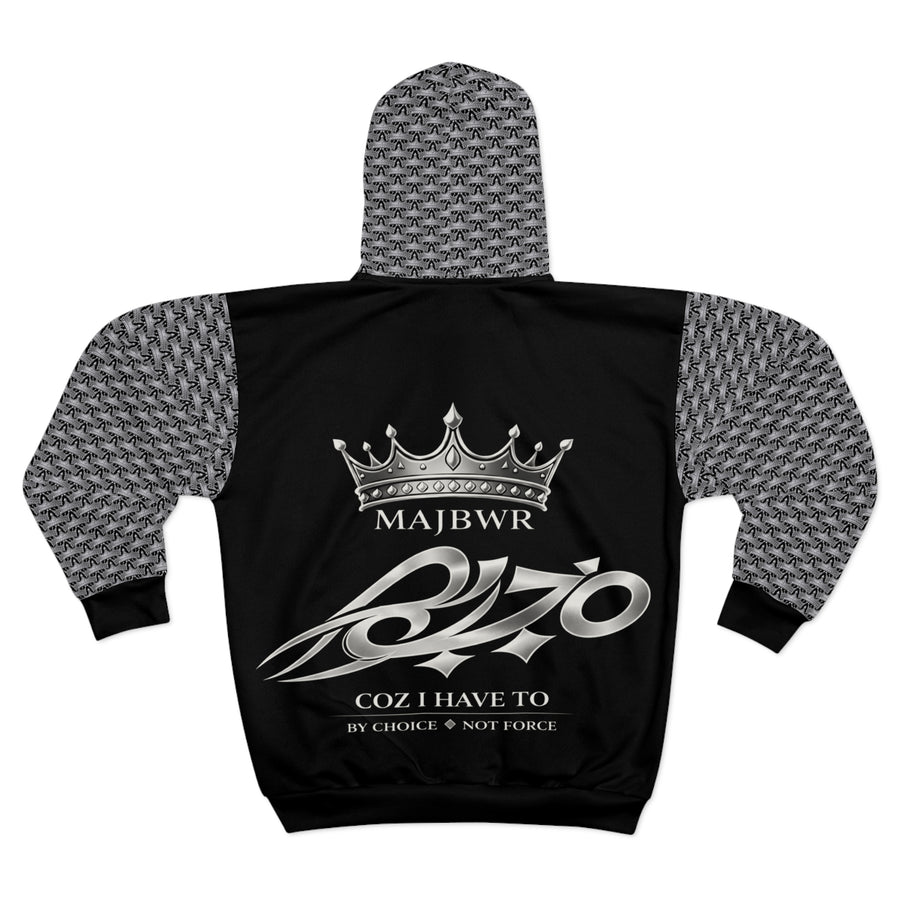 MAJBWR - Zip Hoodie —  Crown Logo Black & Grey Graphic Zip-Up