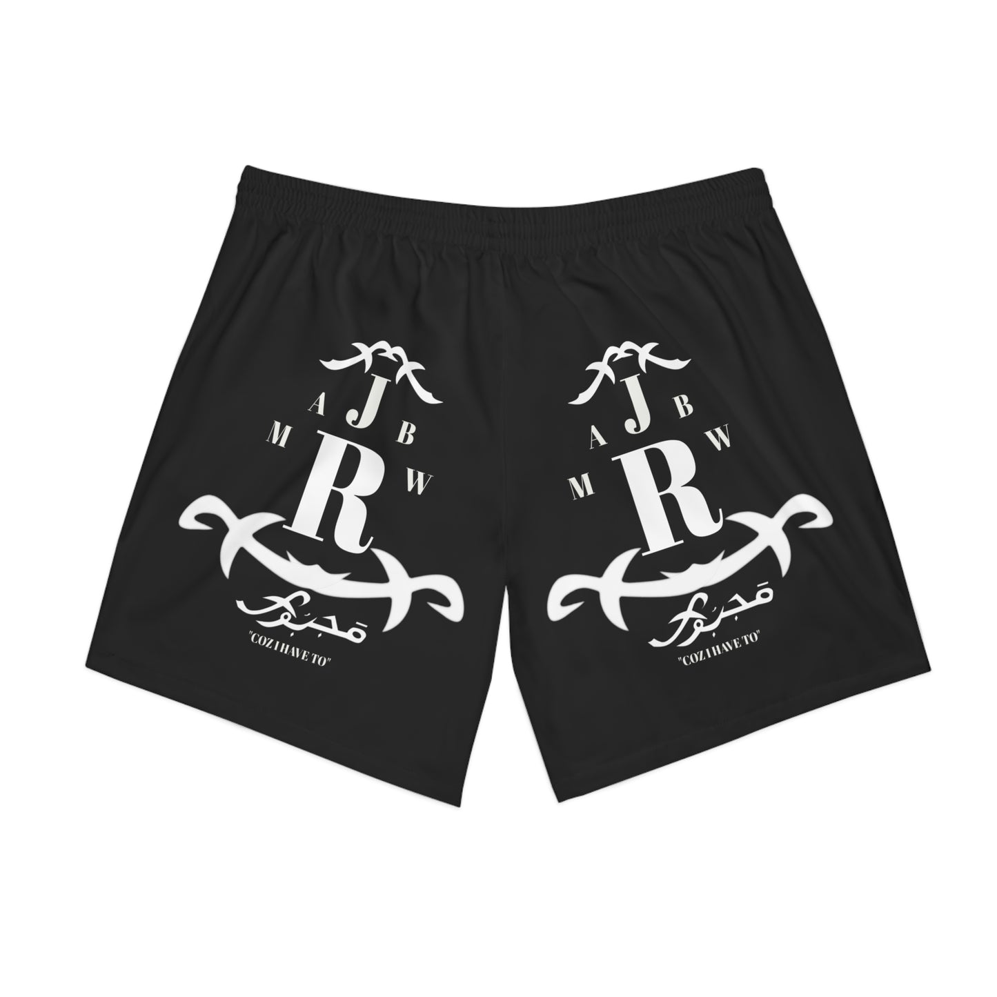 MAJBWR - Men's Black Anchor Crest Beach Shorts — Nautical Half-Pattern Swim Trunks