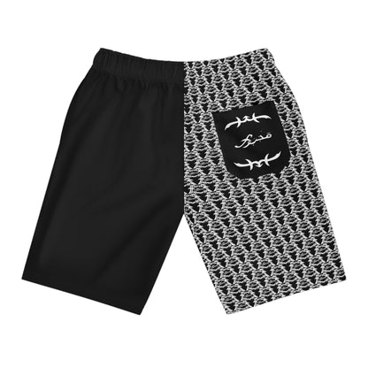 MAJBWR -  Athletic Long Shorts — Black & White Patterned AOP Performance Shorts