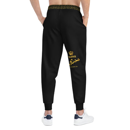 MAJBWR - Royal Script Athletic Joggers — Black & Gold All-Over Print