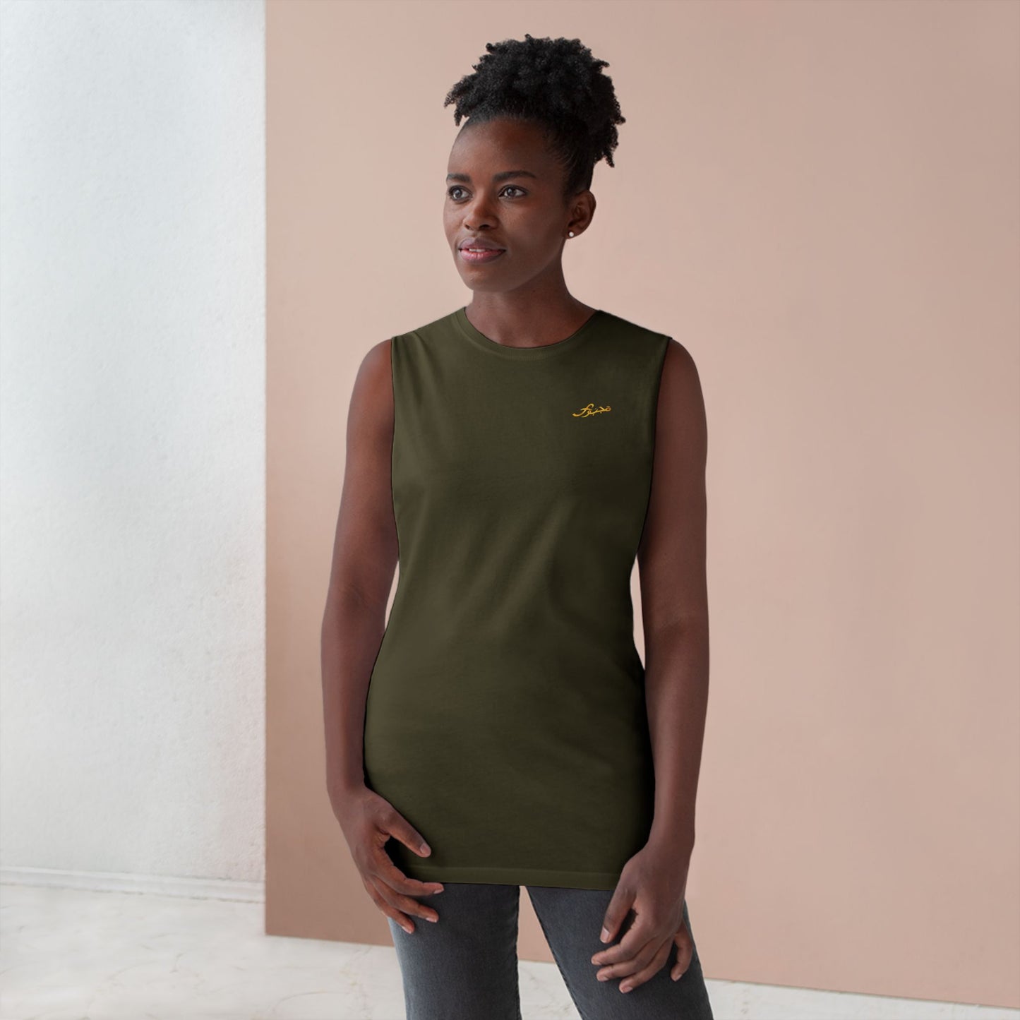 MAJBWR - Barnard Tank Top — Gold 'Majbwr' Crown Arabic Script (Coz I Have To)