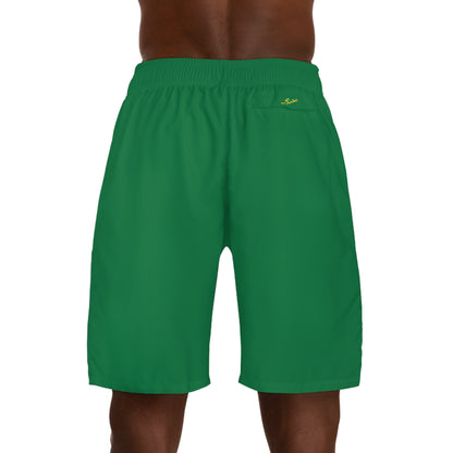 Men's Jogger Shorts — "Coz I Have To" Green & Gold Patterned Athletic