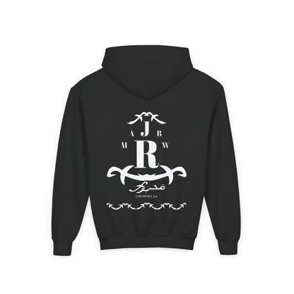 MAJBWR - Youth Hoodie — Monogram R Crest Design (Personalized Initial R, Decorative Scroll)